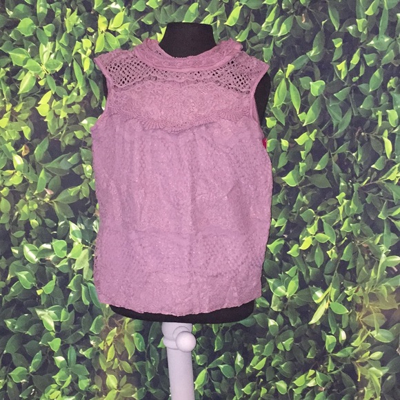 Mauve High neck lace sleeveless top Sz M New - Picture 12 of 13
